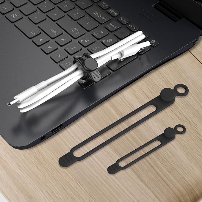 Silicone Cable Ties Cord Organizer for Cable Management, 16PCS 4.2" and 7.1" Reusable Cable Organizer Electronic Accessories for Home, Office, Kitchen, School, Travel (Black)