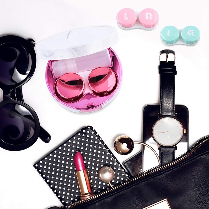 cauyuan Cute Contact Lens Case Portable Travel Box | with Mirror Tweezers Remover Tool Solution Bottle for Office and Outdoor