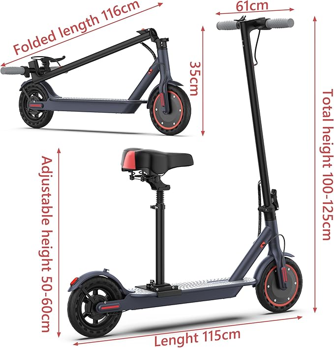 MAXSHOT Electric Scooter Adults, Foldable Electric Scooter with Seat & Basket, 750W Peak Motor, 48V 10.4Ah Battery, 14" Tires, Vicont APP Control, Dual Suspension, Electronic Lock