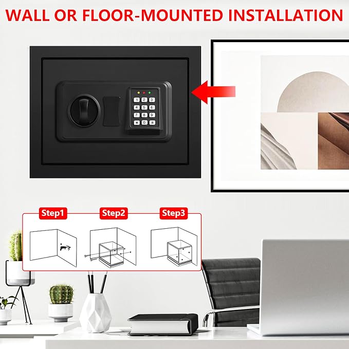 1.3 Cuft Small Fire Safe for Home Use, Anti-theft Fire Proof Safe Box with Digital Keypad, Spare Keys and Removable Shelf, Security Safes Fireproof Waterproof for Document Money Valuables
