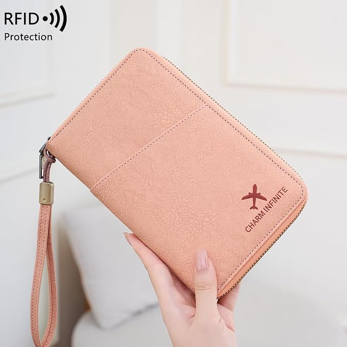 Family Passport Holder for Travel Women and Men RFID Blocking Passport Holder with Zipper Multi-functional Passport Wallet Passport Case Passport cover Travel Essentials