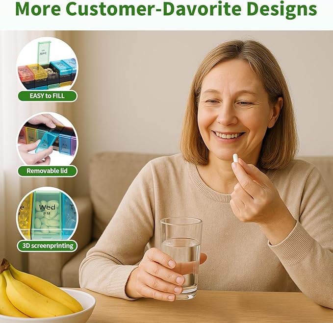 Daviky Extra Large Weekly Pill Organizer 2 Times a Day, XXL Pill Box 7 Day with AM PM Large Compartments, BPA-Free Daily Medicine Case, Jumbo Pill Holder for Fish Oils, Vitamins & Supplements(Black)