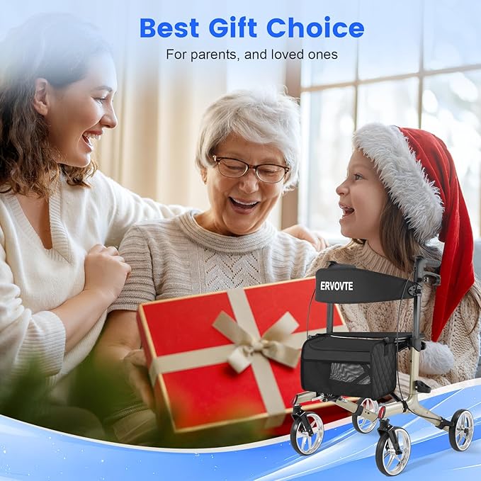Walkers for Seniors with Seat, Foldable Rollator Walker, Reinforced Aluminum Frame, 8" Big Wheels for Indoor & Outdoor All Terrain Use, Height Adjustable Lightweight Rollator Walker with Seat