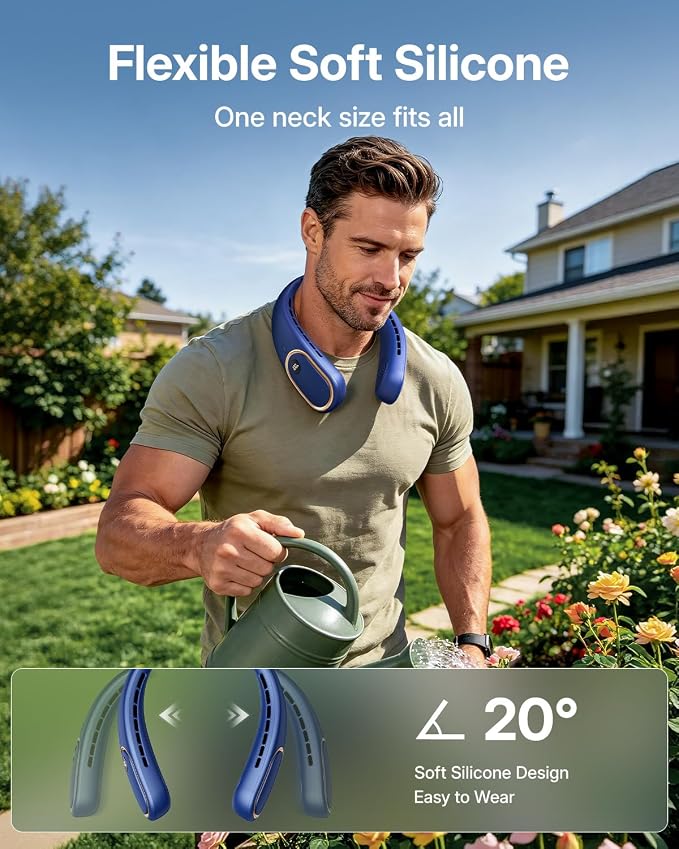 SHEWIND Portable Neck Fan - Hands Free Personal Fan, Rechargeable Bladeless Fan with 5000mAh-Battery, Digital Display, 4 Speeds, Birthday Gifts for Men, Women, Mom, and Dad - Blue