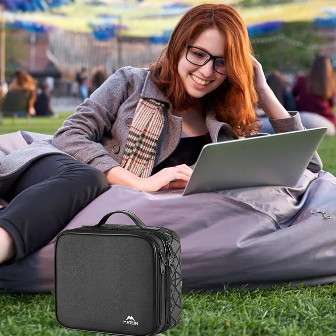 MATEIN Cable Organizer Bag, Travel Electronic Storage Cord Organizer Box | Tech Bag for Travel, Waterproof Charger Storage, Double Layer, Carrying Case for Cord, Shockproof, Portable, DJ Gifts, Black