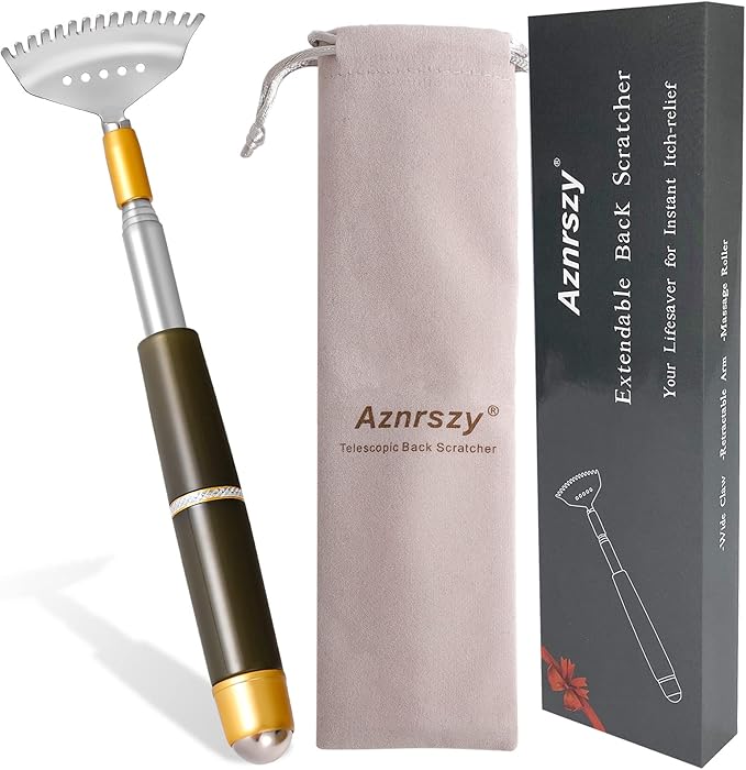 Back Scratcher, Long Back Scratcher Extendable for Women Men Adults, Sturdy Claw/Anti-Slip Handle/Massage Roller, Portable Metal Head Body Hand Scratcher Massager