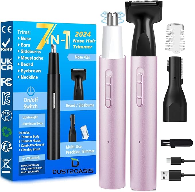 Nose Hair Trimmer for Men Women-2024 Professional All-in-1 Use for Nose Ear Trimmer Clipper Pro-14,000RPM Motor,2 hrs Rechargeable Trimmer Set with Dual Edge Blades-Light Purple