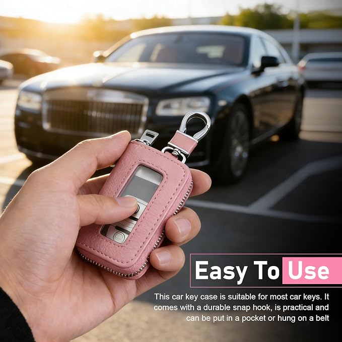 1PC Car Key Fob Case, Leather Car Key Holder for Purse, Automotive Smart Key fob Holder with Hook, for Remote Key Fob