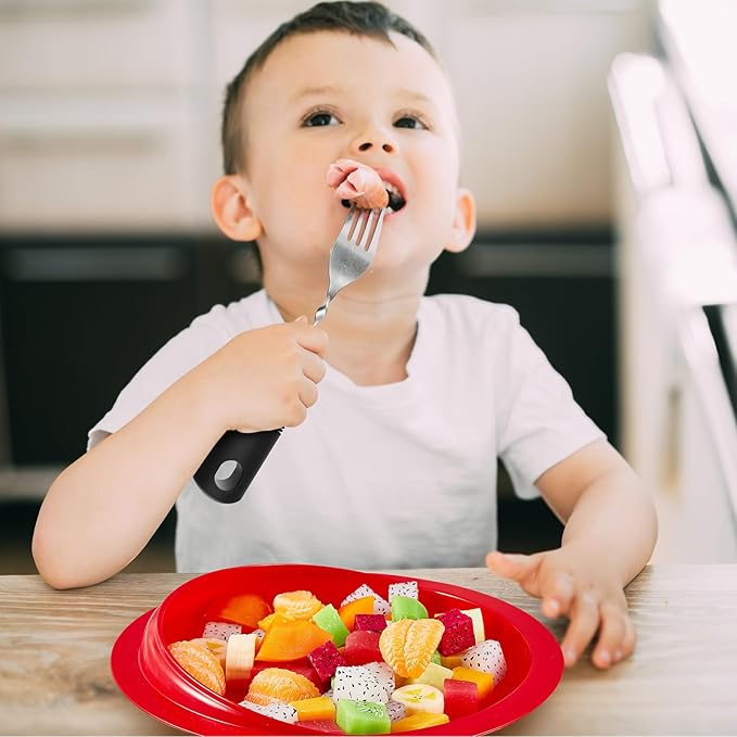 2 Sets Adaptive Utensils Bowl and Plate Set Adaptive Self Feeding Dinnerware with Suction Base Non Slip Bendable Cutlery for Elderly Disabled Hand Tremors Arthritis Parkinson(Red)
