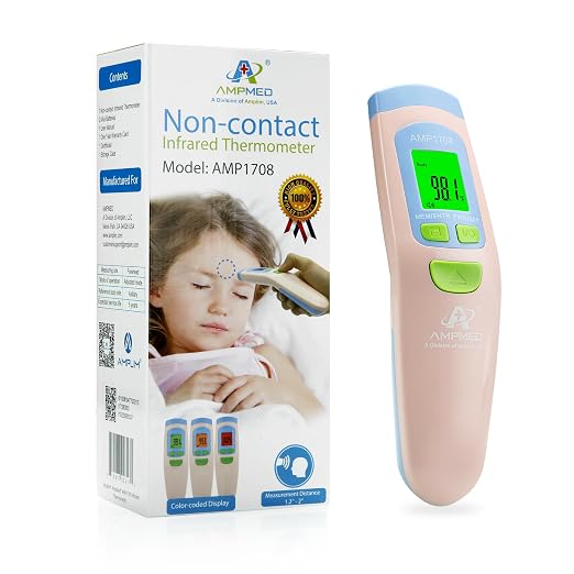 Medical Grade Non-Contact Forehead Thermometer, Pink | With Case, Adults, Kids & Infants, No-Touch, Temporal Fever Thermometer