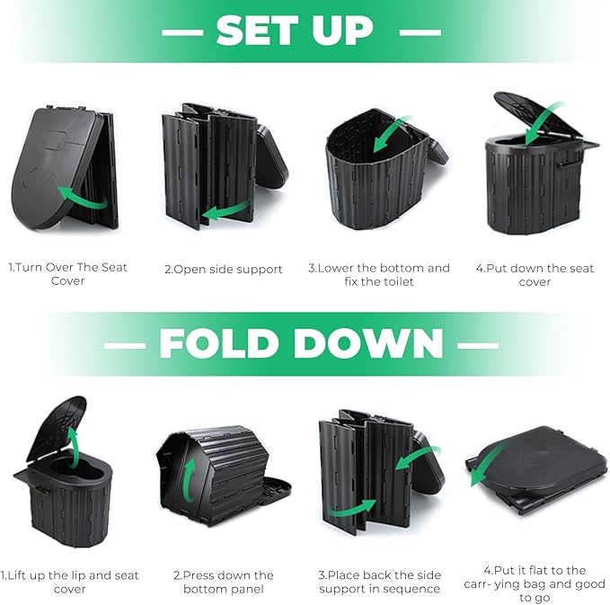 Sckee Camping Toilet, Portable Toilet for Adults, Portable Travel Folding Toilet with Lid and Paper Holder, Compact Potty for Car, Camp Toilet Portable Toilet for Camping, Hiking,Truck, RV, Beach