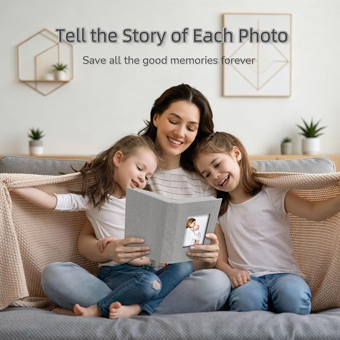 Popotop Photo Album 4x6-300 Photos Linen Cover Photo Books with 300 Horizontal Pockets,Slip-in Picture Albums for Family Wedding Anniversary Baby Vacation Pictures Gray