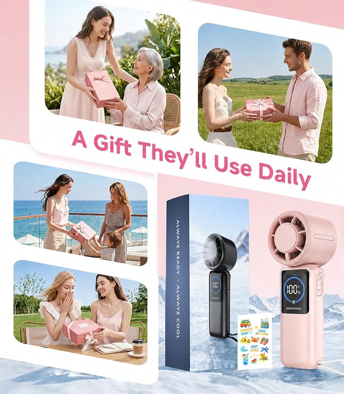 Turbo Portable Handheld Fan, 15000mAh Rechargeable Personal Fan for Travel | 15m/s Foldable Neck Fan with 100 Speeds, Up to 50H Runtime, Built-in USB-C Output and Display for Concerts and Outdoors