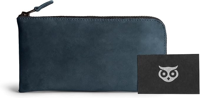 Hide & Drink, Leather Long Zippered Wallet, Holds Up to 8 Cards Plus Coins And Flat Bills, Phone Holder, Cash Organizer, Travel Essentials, Handmade, Slate Blue
