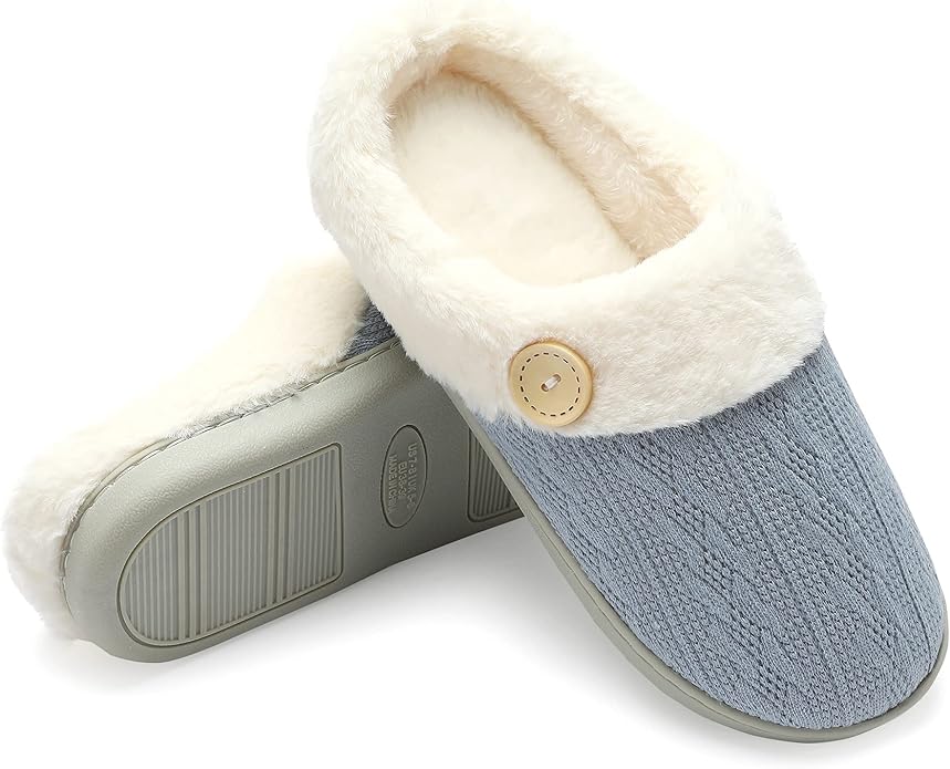 Chantomoo Womens Slipper Warm Comfy Memory Foam House Slippers Knitted Shoes Faux Fur Lined Anti-Skid Rubber Sole Bedroom Cozy Indoor Outdoor Slippers