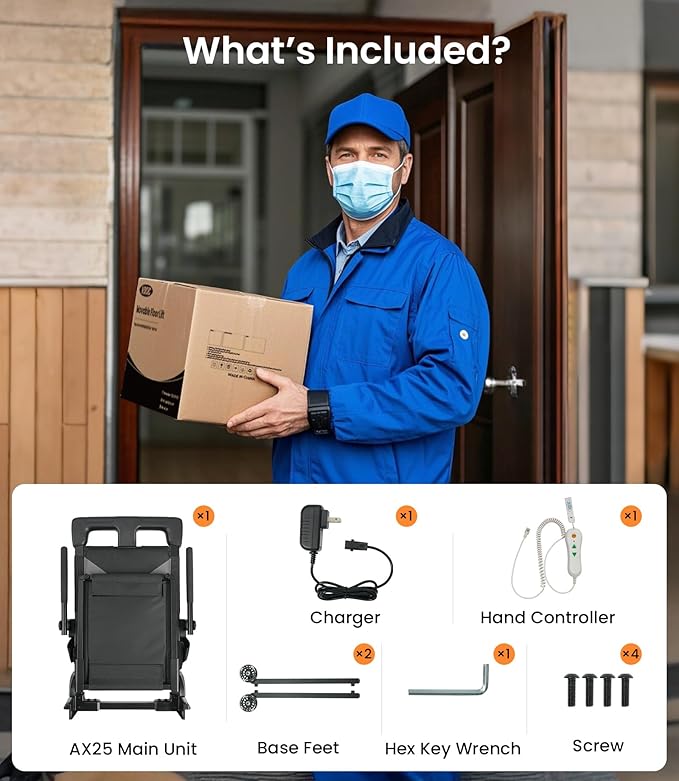 VOCIC Electric Chair Lift with Large Wheels, Ultra-Compact Chair Lift with T-Stabilized Base, Easy Mobility Design for Women & Seniors, Helps Stand from Floor, Supports 350 LBS, AX25