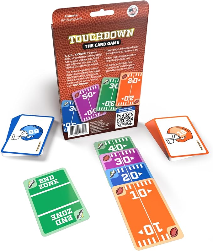 TOUCHDOWN The Card Game - Fast-Paced, Football Themed Card Game that Anyone Can Play, 2-4 Players, Fun Card Games for Adults, Kids, Families and Game Nights, Stocking Stuffers, Football Gifts
