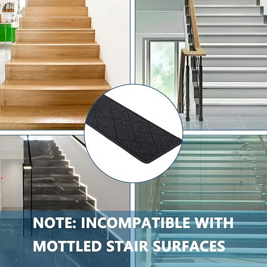Stair Treads for Wooden Steps Indoor, KOOTETA 15 Pack 8" X 30" Non Slip Carpet Stair Treads with Reusable Adhesive for Elders and Dogs, Surface Polyester TPR Backing Stair Rugs, Black