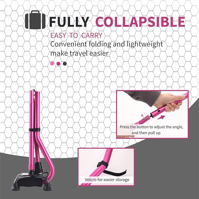 LIXIANG Walking Canes Stablize Women Quad Canes for Seniors & Adults Foldable Adjustable for Men & Women Heavy Duty Freestanding Cane for People with Leg Injuries 3 footings