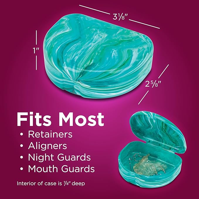 Practicon Marble Retainer Cases, Orthodontic Aligner Case, Mouth Guard Holder (3 Pack) (Teal)
