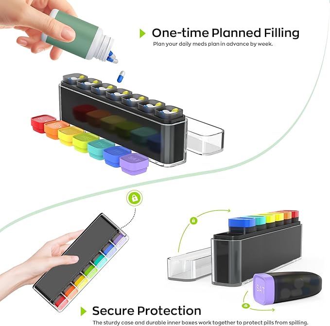 Weekly Pill Organizer 1 Time a Day, HIONXMGA Detachable Travel Pill Box 7 Day, Large Medicine Pill Case Container for Daily Medication Vitamin Supplement Fish Oil, Portable Week Pills Holder, Clear