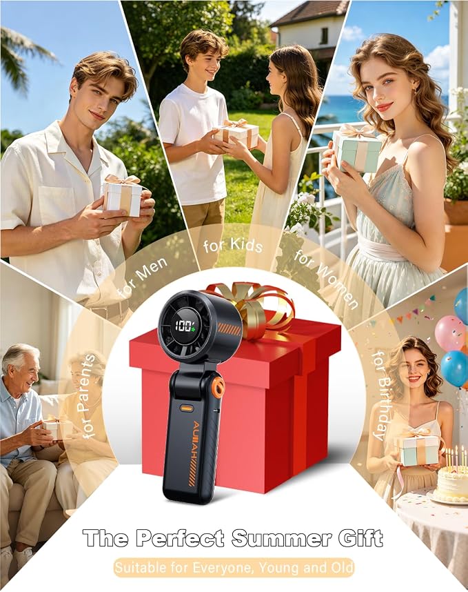 Portable Handheld Turbo Fan - 5 Speed Mini Personal Fan with Strong Airflow, Foldable 3 in 1 Rechargeable Battery Operated Trave Essentials Hand Fans for Indoor/Outdoor Use, Black