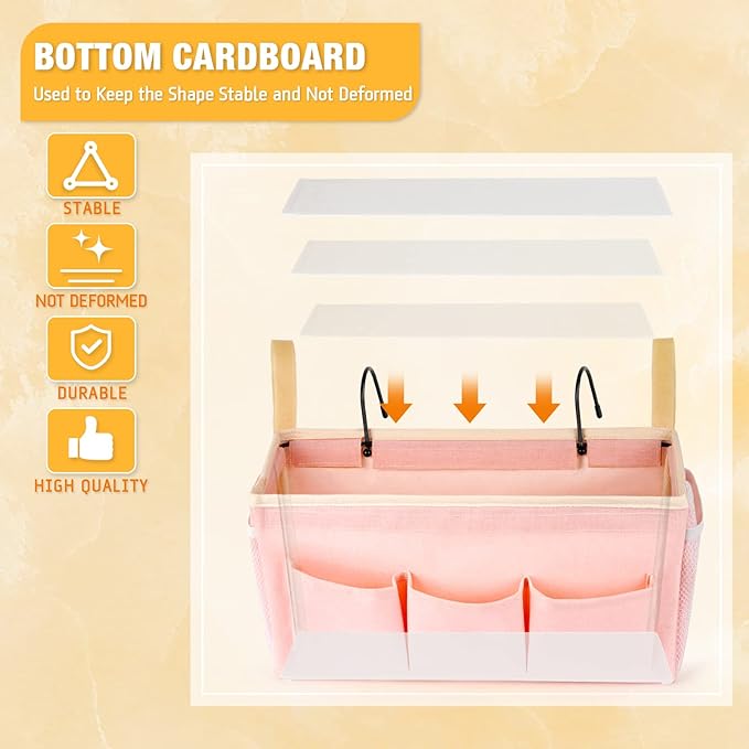 Lilithye Bedside Caddy, Bedside Storage Bag Hanging Organizer for Bunk Bed | Bed Caddy with Fixed Straps and Water Bottle Holder for Home, College Dorm, Bunk Bed, Hospital Bed and Crib Bed Rails