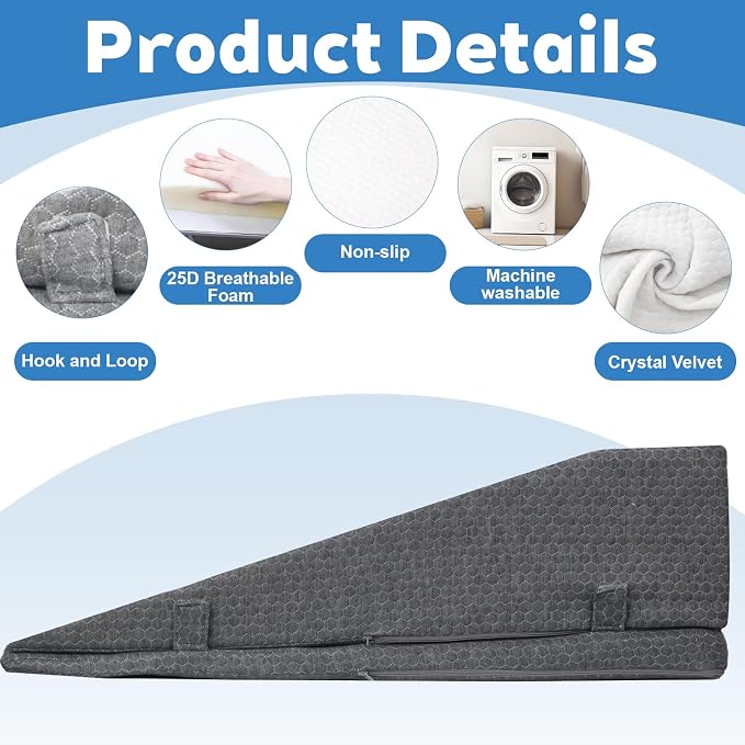 Leg Elevation Pillow Wedge for After Surgery - Adjustable Knee & Ankle Support, Post Surgery Recovery, Swelling Relief and Blood Circulation, Crystal Velvet Cover, High-Density Foam