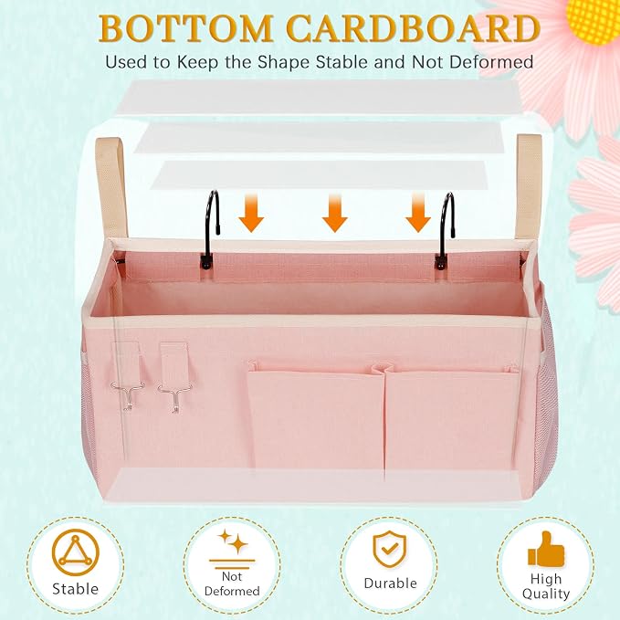 Bedside Caddy Bedside Storage Bag for Headboards/Bunk Bed | Hanging Bed Caddy with Hooks fits Bunk bed Hospital Beds Dorm Bed Rails, Essentials for Phones, Books, Remotes, Water Bottles