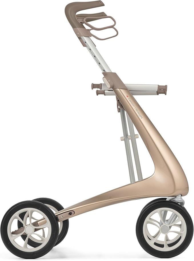 byACRE Carbon Ultralight Rollator Walker - World's Lightest Carbon Rollator - Only 10.6 lbs | Indoor and Outdoor Use | Foldable with seat and Easy to Travel with (Champagne Gold, Wide Track)