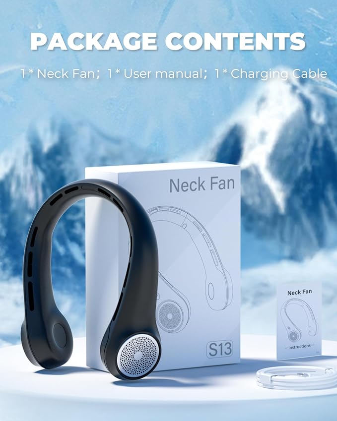Neck Fan with 4000mAh Rechargeable Battery & LED Display, Portable Personal Cooler for Women/Men, 3-Speed Bladeless 360° Cooling Fans, Stylish Gift for Gym/Travel/Office, Black