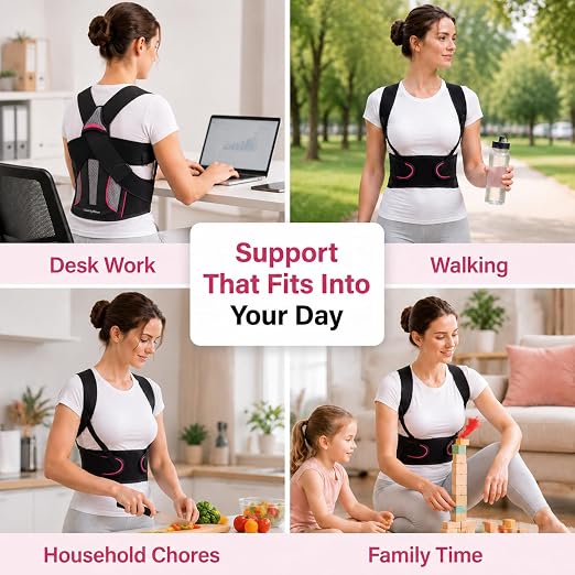 Posture Corrector for Women and Men, Breathable Upper Back Brace Posture Reminder, Adjustable Back Straightener with Underarm Comfort Straps, Shoulder Support Brace for Active Daily Wear