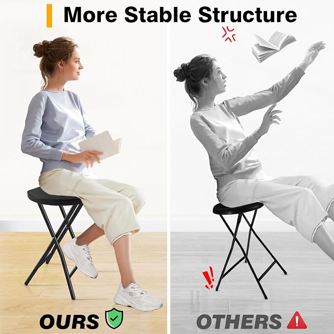 Portable Folding Chair with Handle, Heavy Duty Round Fold Stool Chair | 500lbs Capacity for Adults, 18 Inch Foldable Stool for Dorm, Kitchen, Vanity, Church and Outdoor use