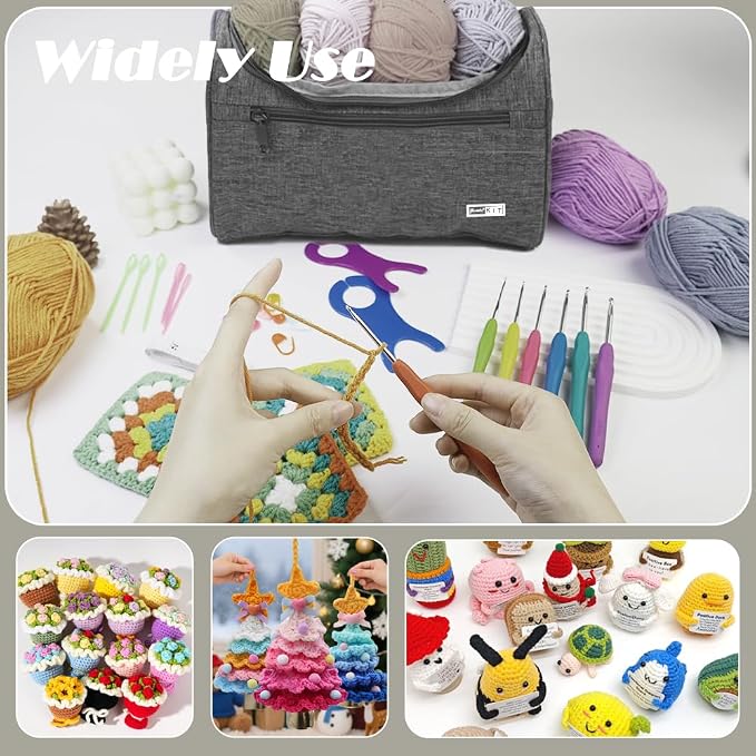 Yarniss Crochet Kit for Beginners - 840 Yards Crochet Yarn and 12 Sizes (2.0-8.0mm) Ergonomic Hooks with Organizer Bag, All Inclusive Crocheting & Knitting Set for Adults