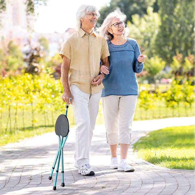 S AFSTAR Walking Cane with Seat, Height Adjustable Cane Chair with LED Light & Retractable 3 Legs, Portable Anti-Slip Seat Cane, Heavy Duty Walking Stick Chair for Seniors Elderly