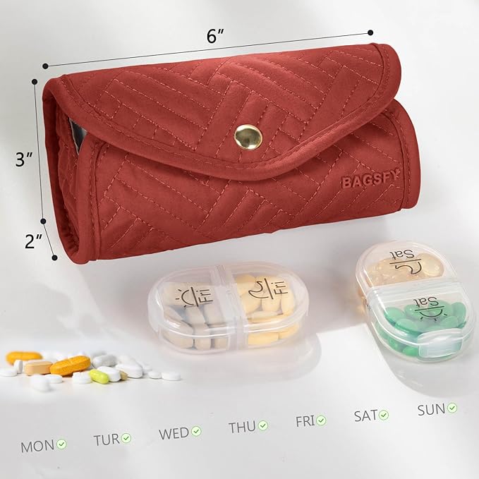 BAGSFY Weekly Pill Organizer 2 Times a Day in a Cute Fabric Pill Case, Medicine Bag, AM PM Pill Box 7 Day, Portable Medication Travel Case for Pills, Vitamins, Fish Oils, Supplements.