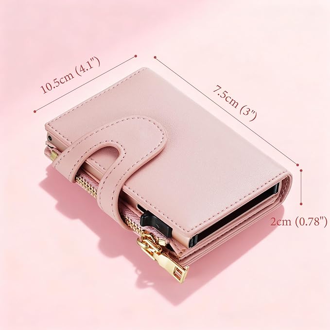 Small Card Wallet Women: Rfid Leather Smart Pop Up Wallets | Ladies Mini Card Holder Slim Minimalist with Zipper Coin Pocket ID Window - Gifts for Wife Mother on Anniversary Birthday