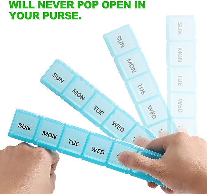 Pill Organizer 2P Blue XL Extra Large Weekly and Daily Pill Cases for Pills/Vitamin/Fish Oil/Supplements - 2P