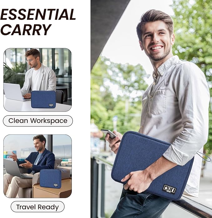 Electronic Organizer Travel Case, Slim Cable Accessories Pouch, Single Layer Tech Pouch & Cord Storage Bag for Chargers, Power Bank, SD Cards - Minimalist Travel Essentials
