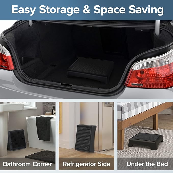 Non Slip One Step Stool for Seniors, Adults, Indoor/Outdoor Portable Stair Assist, Mobility Step Stool for Bedside, Car, Kitchen, Bathroom, Black