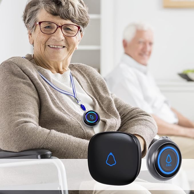Caregiver Pager, Wireless Call Button for Seniors/Elderly at Home, 3 SOS Buttons + 2 Receivers Medical Life Alert System, Emergency Panic Call Bell, Nurse Calling & Patient Assistance Alarm