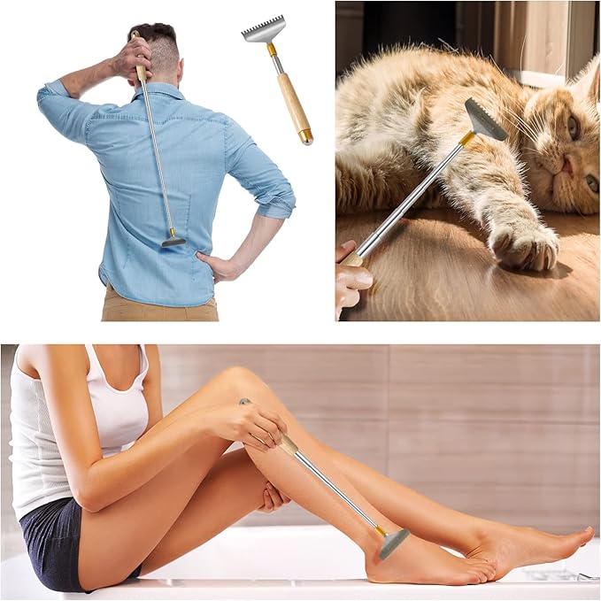 Back Scratcher with 2Pcs Detachable Wide Claws, Heavy-Duty Backscratchers for Women Men Adults Extendable to 62CM, Wooden Handle, Rolling Ball for Body Massage