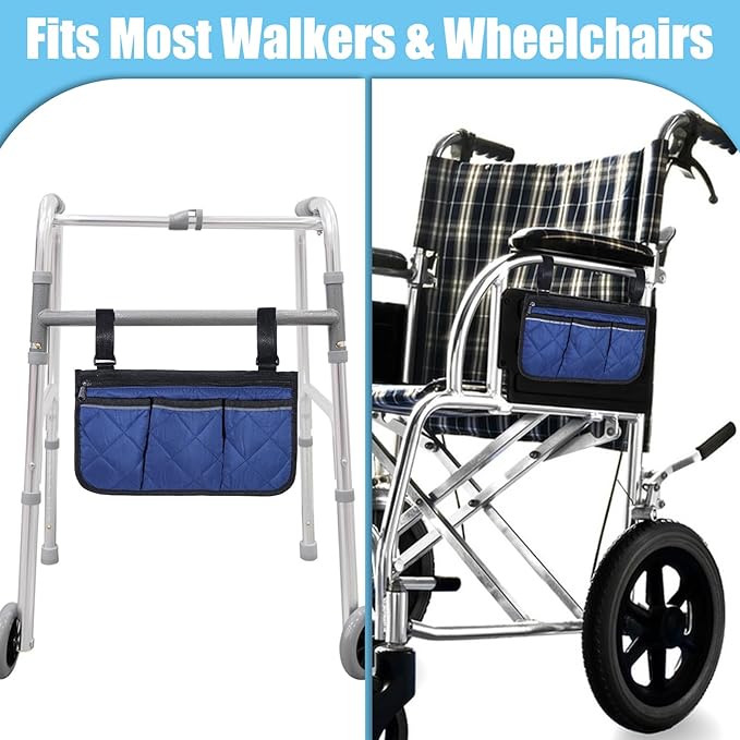 YBEATY Walker Bag Walker Storage Bag with Reflective Strips Folding Basket Wheel Chair Accessories Bags Lightweight Hand Free Storage Carrier Tote Universal Size for Seniors Rollator Accessories(Blue)