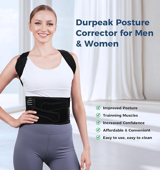 Posture Corrector for Women and Men, Full Back Brace Support with Adjustable Shoulder Straps, Shoulder and Back Straightener Posture Correction, Upper and Lower Back Pain Relief (Black, Large)