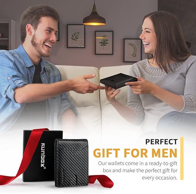 RUNBOX Wallet for Men, Slim Leather Bifold, RFID Blocking Card Holder | Minimalist Front Pocket Design, Credit Card Organizer, Holds 11 Cards, Large Capacity, Thin Profile, Birthday Gifts for Men
