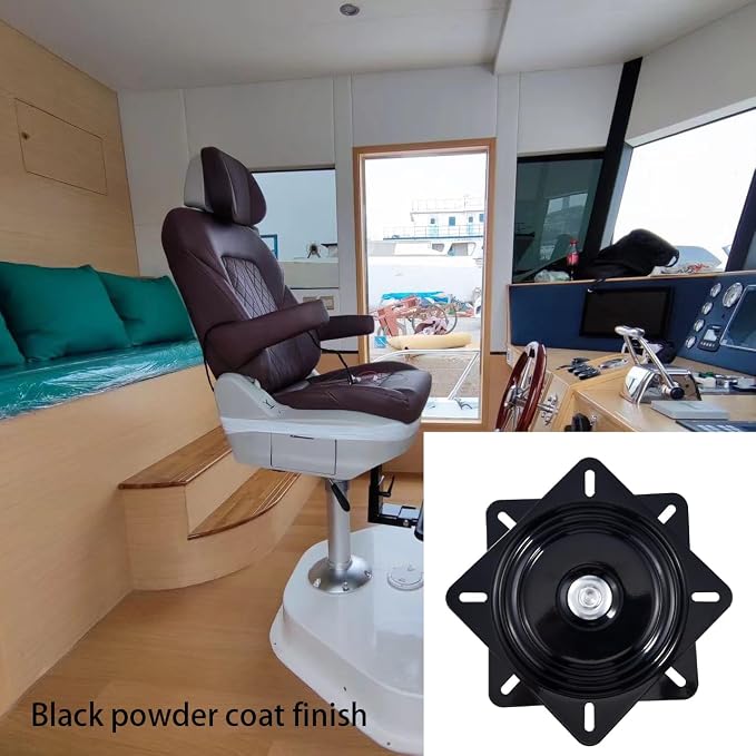 2Pcs 6" 360-Degree Boat Seat Swivel, Flat Boat Pedestal Base, Heavy Duty Marine Boat Seat Mount Replacement, Black
