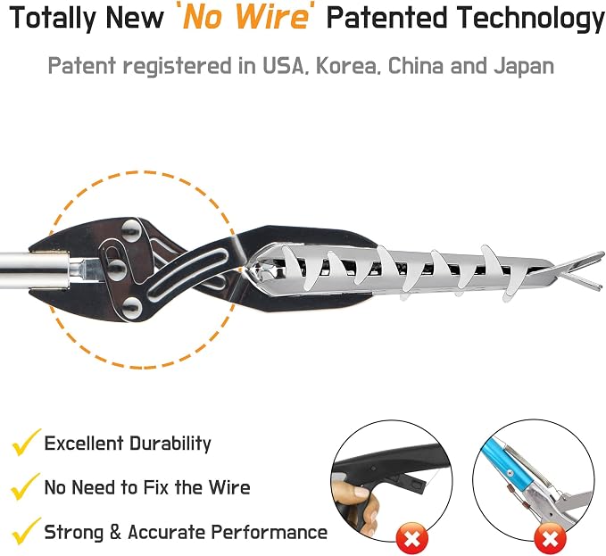 FTH Premium Stainless Steel Grabber Reacher Pickup Tool Heavy Duty 41 inch | Trash picker log BBQ fireplace pits snake tongs power claw made in korea no wire design outdoor yard cleanup plogging