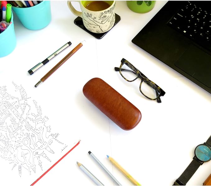 MyEyeglassCase Men Small Glasses case - Eyeglasses Hard Shell Holder Pouch & Cloth-Reading Slim & Narrow Case Heavy Duty