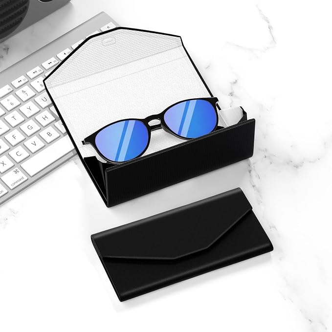 Sunglasses Case, Foldable Glasses Case, Magnetic PU Leather Hard Shell Folding Eyeglass Holder Box, Collapsible Unisex