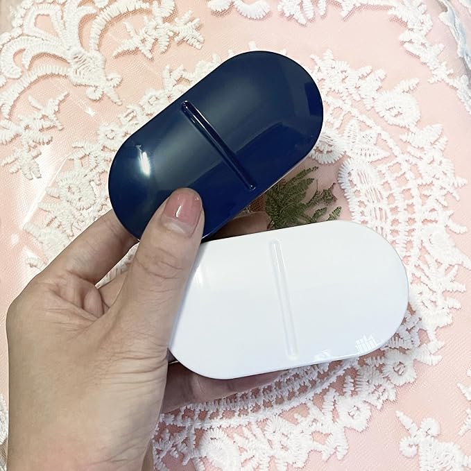 Pill Cutter for Small or Large Pills, Portable Pill Splitter 2-in-1 Pill Case with Stainless Steel Blade, Cuts Pills, Vitamins, Tablets (White)